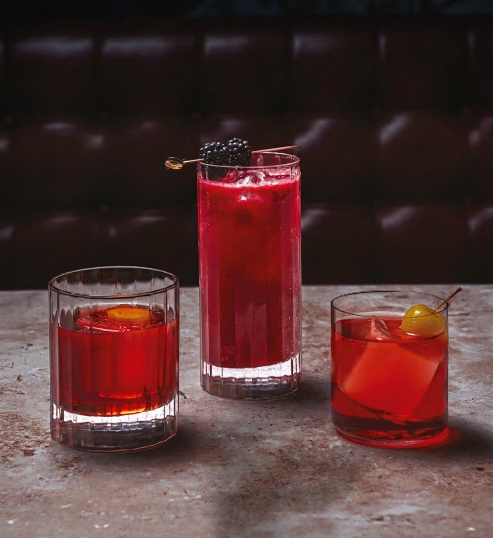 Three cocktails: Duchess Velvet, Eros Elixir and Carnaby Afterglow