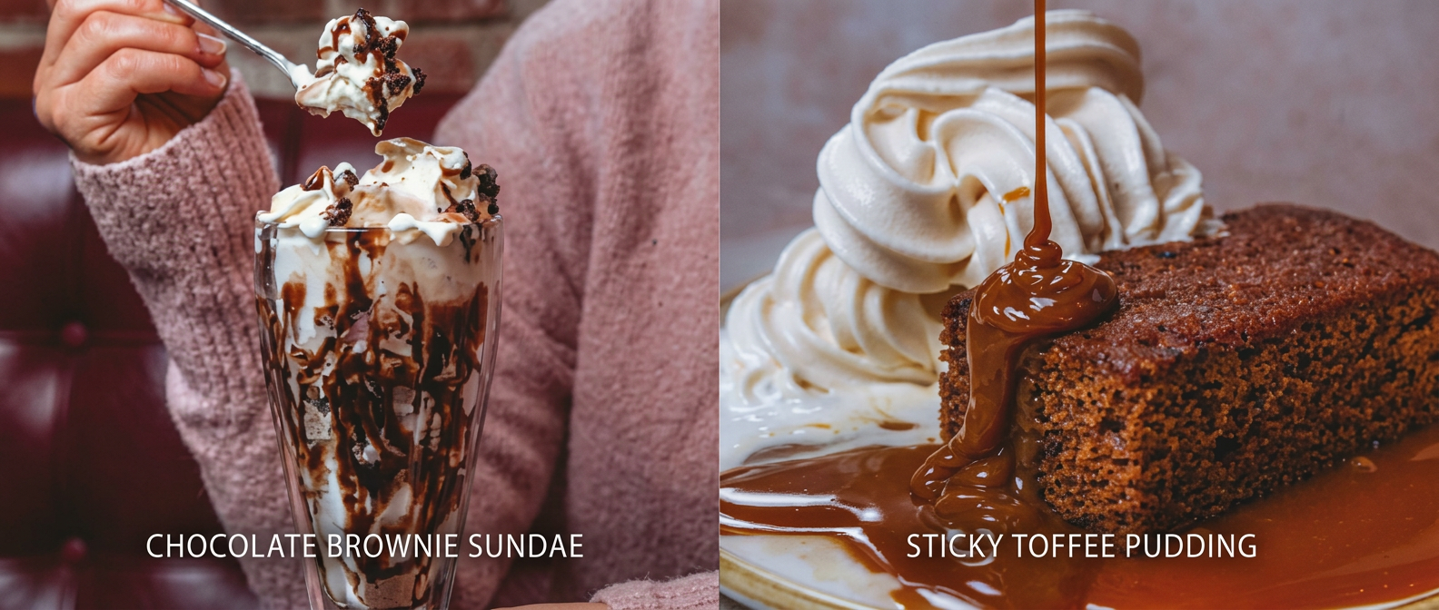 Chocolate Brownie Sundae, Sticky Toffee Pudding